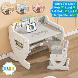 Set Meja Kursi Bangku Belajar Anak Table Chair Set 5 in 1 Kidu Toys - Set Meja Kursi Bangku Belajar An