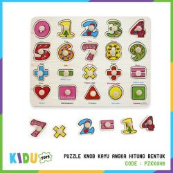 Puzzle Knob Kayu Angka Hitung Bentuk 	  - PZKKAHB 